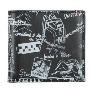 NWT Bally Graffiti Calf Leather Black and White Graphic Bifold Wallet